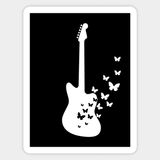 Offset Style Electric Guitar Silhouette Turning Into Butterflies Magnet